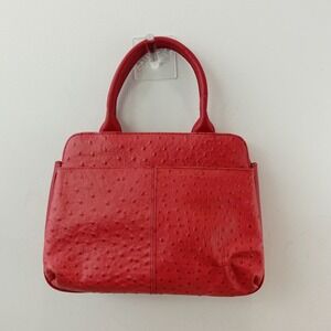 Vintage Ostritch Satchel Handbag Purse Medium Bold Red Leather Top Handle Classy